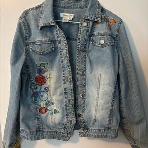 Coldwater Creek Cottagecore Denim Jacket with Floral Embroidery Women’s Small